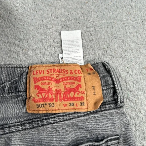 Levi's 501 '93 Jeans Men's 30x28 Gray Denim Straight Faded Distressed Button Fly - Picture 5 of 12